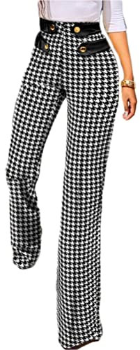 Onsoyours Damen Plaid Print High Waist Leggings Casual Kariert Skinny Hose Yogahose A Schwarz XXL