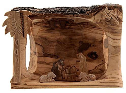 Holyart Capanna Corteccia Natività 3,5 cm stilizzata Legno ulivo Betlemme 10x10x5 cm