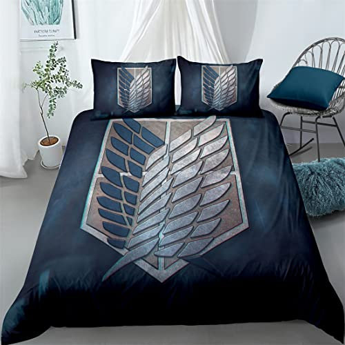 ZGXWD Anime Attack on Titan Bettwäsche, Bettbezug, weich und bequem, 3-teiliges Mikrofaser-Set (A1,200x200cm+50x75cm x2)