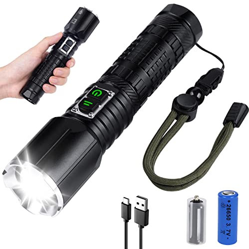 flintronic Lampe Torche LED Ultra Puissante, 10000 Lumens Lampe de Poche Rechargeable Lampe Tactique XHP70.2, IP67 Étanche 5 Modes Lampe LED (5000mAh batterie 26650) pour Camping Randonnée Urgence