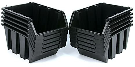 Valle Verde 10x Stapelboxen, Sichtlagerkästen, Sortimentskästen, Lagerboxen - Für Werkstatt, Garage - Mehrzweckbox Für Kleinteile, Schrauben - Kunststoff, Schwarz - 20 cm x 29 cm x 15 cm