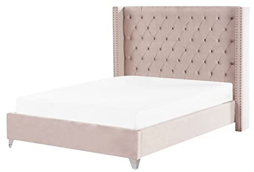 Sommier à Lattes Double 160 x 200 cm en Velours Rose Tête de Lit Chesterfield Lubbon