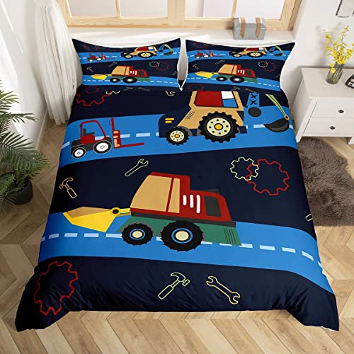 Equipo para niños Camiones Funda nórdica Niños Excavadoras Juego de Cama para niños pequeños Sitio de construcción Cubierta de edredón para vehículos Niños Adolescentes Cubierta de Colcha de