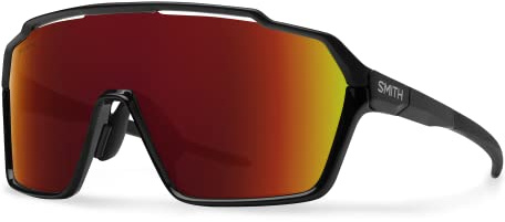 Smith SHIFT MAG Sonnenbrille - Shield Lens Performance Sport-Sonnenbrille für Laufen, Radfahren, MTB & mehr - Für Damen & Herren - Schwarz + Rot ChromaPop Mirror Lens