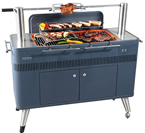 Everdure HUB - Barbacoa de carbón con encendedor eléctrico, varios premios de diseño, asador de hasta 40 kg de carga, métodos de cocción directos e indirectos