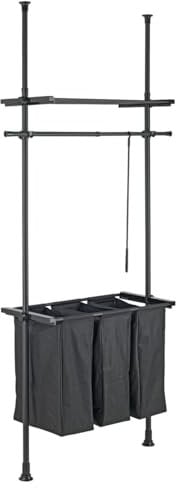 WENKO Teleskop-System Herkules Laundry, Wäschesortierer mit 3 Fächern je 46 l, Aufhänge- und Ablagemöglichkeit, 73-120 x 165-300 x 42,5 cm, Schwarz