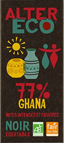 ALTER ECO - Tablette Chocolat Noir 77% - Notes Intenses Et Fruitées - Bio & Équitable - Sans Lécithine - Origine Ghana - 100 g