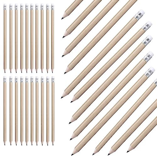 noTrash2003 100 Stück naturbelassene holzfarbene Bleistifte mit Radiergummi, HB, vorgespitzt, 19 cm Länge Sparpack Nachhaltig