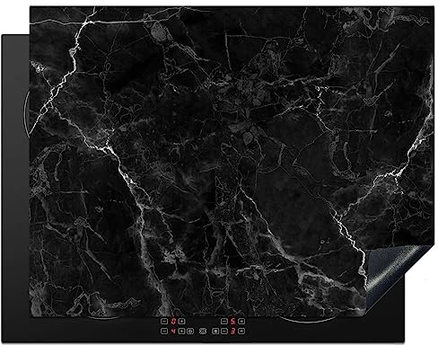 KitchenYeah© Protege Couvre Plaque De Cuisson Décoration Cuisine Tapis | 77x59 cm - Protection Protecteur Induction Marbre - Noir - Blanc - Texture - Aspect