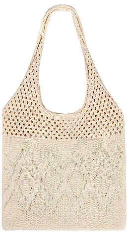 SUOSDEY gehäkelte Mesh Strand Tote Bag, Sommer Urlaub Ästhetische Strick Boho Umhängetasche für Frauen beige