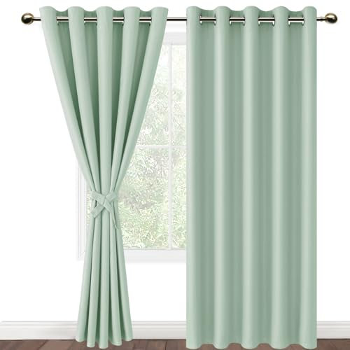 DWCN Blackout Curtains with Tiebacks for Bedroom Thermal Insulated Solid Eyelet Curtains for Living Room,2 Panels,66 Wide x 90 Drop Bean Green