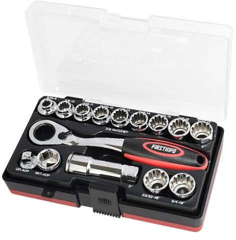 FIRSTINFO F32282C Insert-Snap Go-Through Socket Wrench 15 pcs Set, 3/8 Ratchet Wrench