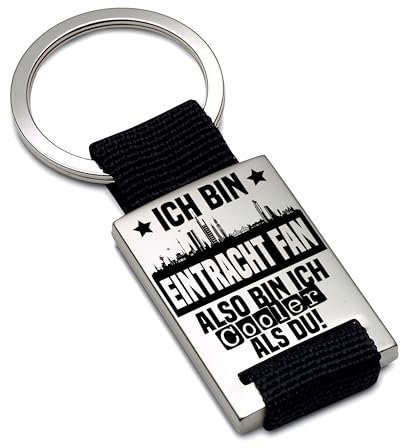 Schlüsselanhänger personalisiert mit Gravur | Ich bin Eintracht Fan also bin ich cooler als du! | Fußball Schlüsselanhänger für Frankfurt Fan | Skyline deiner Stadt | hochwertige Lasergravur