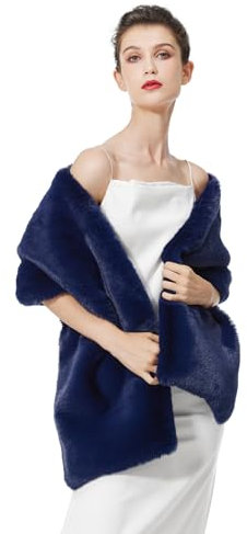 BEAUTELICATE Kunstpelz Stola Schal Damen Kunstfell Bolero Brautjacket Pelz Brautschal Brautstola Winter für Hochzeit Braut Abendkleid Festlich (Upgrade - Marineblau, Einheitsgröße)