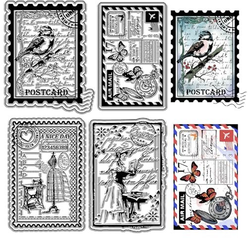 craspire Vintage-Stempel, Transparente Stempel, Vogel, Schmetterling, Frau, Worte, Taschenuhr, Wiederverwendbar, Retro, Transparent, Silikon-Stempelsiegel Für Journaling, Kartenherstellung, DIY