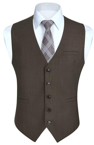 HISDERN Mens Waistcoats Brown Waistcoat for Men uk Waist Coats Wedding Suit Vest Men's Formal Casual Party Gents Vests With Pockets,Vintage brown,XS