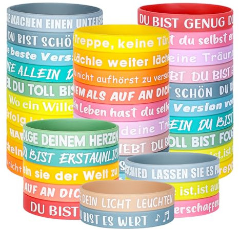 JUNEBRUSHS Motivationsarmbänder, 30 Stück Inspirierende Silikon Armbänder Silikonarmband mit Positiven Sprüchen Mutmacher Geschenke Party Mitgebsel für Schüler Teenager Kinder(15 Stile)