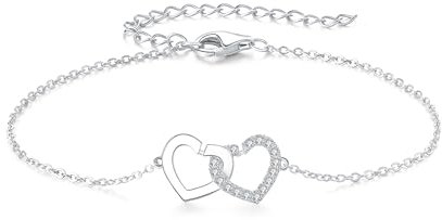 GW Armband Damen mit Herz Anhänger Zirkonia Silberarmband Damen Schmuck Geschenke für Frauen Mama Beste Freundin (Silber CZ)