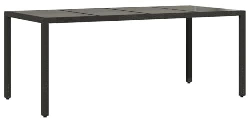 vidaXL Table de Jardin Dessus en Verre, Table à Manger, Table de Repas, Meuble de Patio Terrasse Balcon Extérieur, Noir Résine Tressée