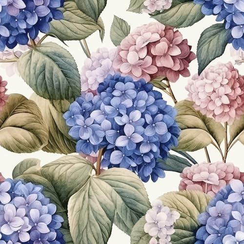 SOEWIOU 300 x 44,5 cm Papier peint à fleurs colorées, papier peint imperméable en vinyle bleu et rose hortensia autocollant pour maison, chambre à coucher, armoires et cuisine déco