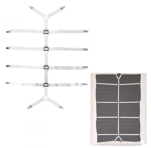 Tendeur Drap Housse Lit Drap Réglable, Tendeurs élastiques Réglables pour Drap de lit avec Pinces Métalliques, Tendeurs de Maintien, Fixation Drap Housse pour à Tous Lits et Matelas (Blanc)
