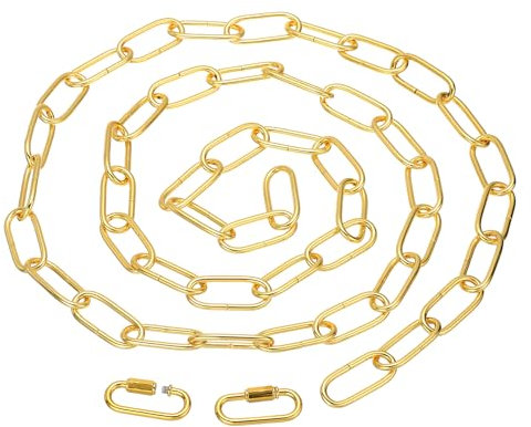 PATIKIL 1pcs 1.82m Cadena de Eslabón, Cadena de Hierro de Colgante de Iluminación con 2 Conectores de Bloqueo de Tornillo para Canastilla de Plantas Lámparas Colgantes Dorado Brillante