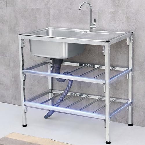 Lavello da Cucina Freestanding Set da Cucina freestanding in Acciaio Inossidabile 304 con Uno Scomparto Lavandino da Cucina freestanding in Acciaio Inossidabile con Vasca Singola, Adatto per