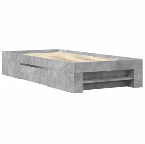 vidaXL Bettgestell, Bettrahmen mit Lattenrost, Schlafzimmerbett Bett mit Stauraum, Einzelbett für Schlafzimmer, Betongrau 100x200cm Holzwerkstoff