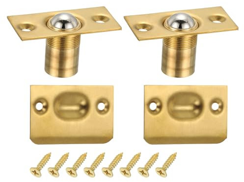 PATIKIL Stainless Steel Closet Ball Catch Door Hardware, 2 Pack Adjustable Cabinet Door Ball Catch Chrome Finish with Strike Plate & Screw for Interior Doors, Gold