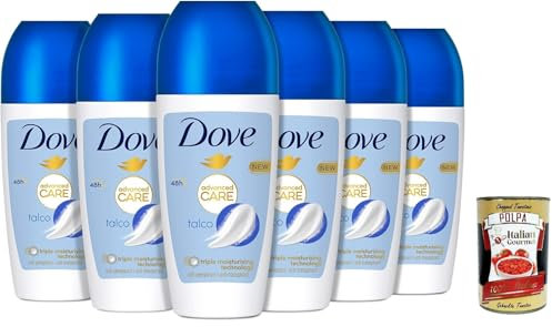 Dove, Deodorante Roll On Advanced Care Talco, Anti -transpiorant deodorant, delicate formula with triple moisturizing action, protection up to 48 hours, 6x 50ml + Italian Gourmet polpa 400g