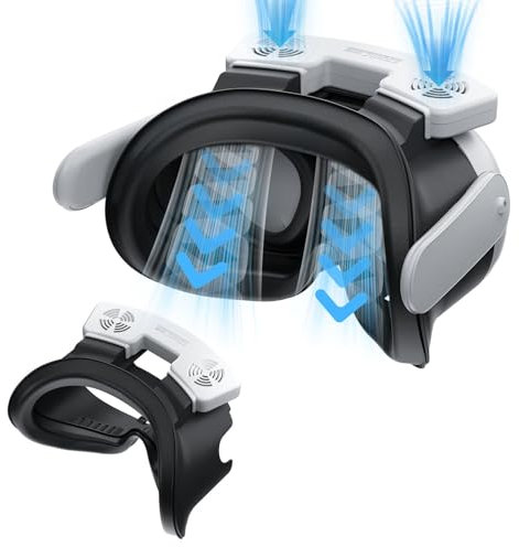 AriKroii For Meta Quest 3 Fan, Cooling Fan VR Mask, 3 Levels Dual Cooling Fans & Absorbs Weld-Loaded, Anti Fog & Anti Leakage Light Mask, Replacement Mask VR Accessories for Meta Quest 3