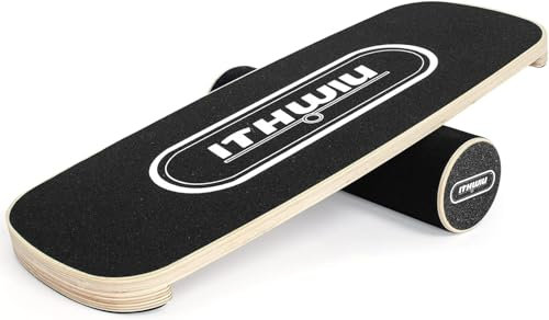 OUUTMEE Natural Wooden Balance Board with Roller for Balance, Stability and Full-Body Strength Workout for Functional Training, Black