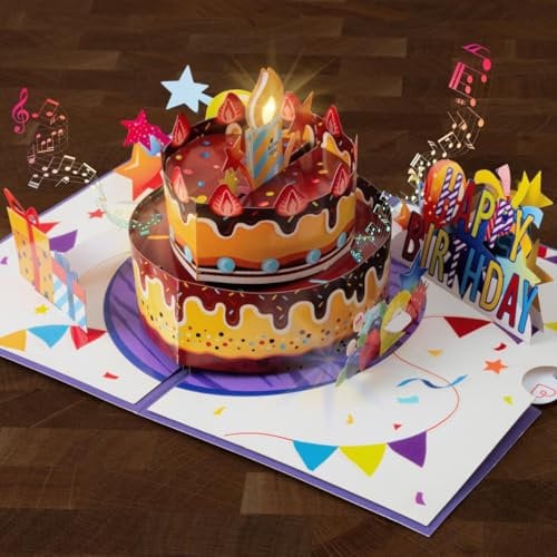 papercrush® Pop-Up Geburtstagskarte mit Musik & Licht - Musikalische 3D Geschenkkarte mit Geburtstagstorte und Happy Birthday Song für Frauen, Männer und Kinder - Glückwunschkarte für Mädchen & Jungen