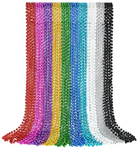 YAXINRUI 24 Stück Perlenketten, Weihnachts-Perlenketten, Mardi Gras Perlen, 84 cm, runde Perlenketten für Karneval, Party, Weihnachten, Silvester, festliche Veranstaltungen, Partygeschenke, Kunststoff