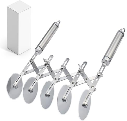 5-Wheel Professional Pastry Cutter – Stainless Steel Pastry Cutter Wheel and Pizza Cutter Tool Multi-Round Dough Roller, Lattice Cutter, Pasta Maker, Slicer, Cookie Pastry Knife Divider with Handle