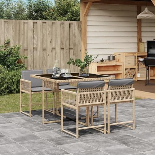 Gecheer 5-TLG. Sitzgruppe Gartenmöbel Set Garten Essgruppe Gartenset Garten Lounge Terrassenmöbel Balkonmöbel Set mit Kissen Beigemischung Poly Rattan1215