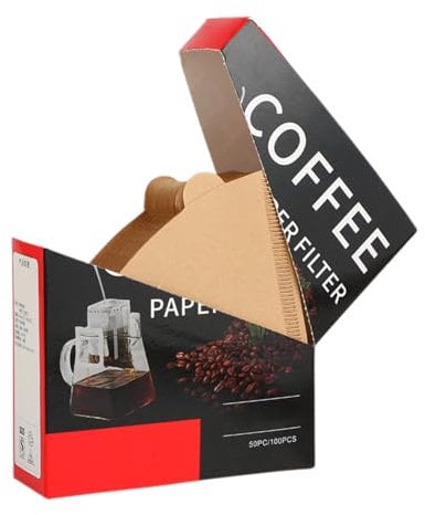 100 Pezzi Filtro Caffè a Forma di V 12,5 x 19,5 cm - Carta in Fibra di Legno - Per Macchine da Caffè, Caffettiere, Tazze Filtro (Colore Legno)