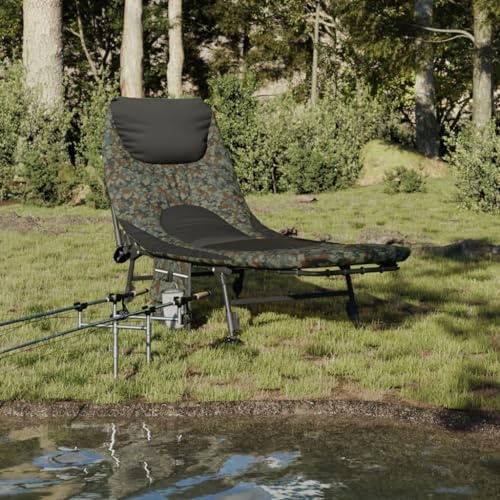 SDWEHO7 Campingliege Angelliege Relaxliege bis 180 kg belastbar Bedchair Liege Gartenliege Fischerliege Anglerliege Gästebett, mit Verstellbaren Schlammbeinen Klappbar Tarnmuster