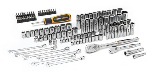 GEARWRENCH 121 Piece Mechanics Hand Tool Set - 1/4 & 3/8” Drive | 90 Tooth | SAE & Metric | GW90SCBMTS
