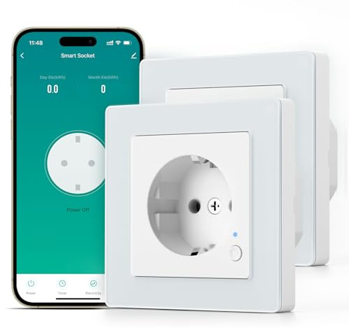 SMARTERCURRY Smart WLAN Schuko Steckdose 13A 2 Stücke Stromzähler 80 * 80mm | Smart Home Rolladensteuerung,Energieeinsparung,Kindersicherung,Zeitschaltuhr,Sprachsteuerung,Kompatible mit Alexa & Google