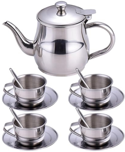 Childrens Tea Sets, Shock-Resistant & Heat-Resistant Pretend-Play Safe Stainless Steel Teapot with Tea Cup Set for Girls and Boys