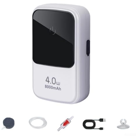 ZMdooreasy Lithium Battery Powered Aquarium Air Pump With Rechargeable 1500/4000/8000mAh Capacity, Super Quiet, Adjustable Oxygen Supply For Buckets, Runs Up To 150 Hours Intermittent Mode(8000mAh)