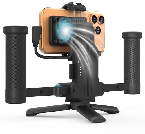 Feiyu Phone Video Rig Pro für iPhone 15/16/17 Pro/Pro Max - ProRes 4K Filmemacherkäfig mit externem Speicher-Hub, Kühlventilator, Akkuverlängerung, SD-Kartensteckplatz und USB-C-Erweiterung für