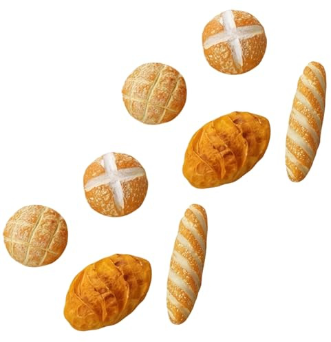 8 Stück 1/12 Miniatur-Brot-Puppenhaus-Dekorations-Zubehör, 4 verschiedene Arten von Brot für Miniatur-Lebensmittel, Puppenhaus, Harz-Mischung, Bäckerei, Brot, Mini-Haus-Lebensmitteldekoration, Zubehör