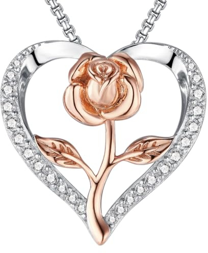 Lyniuoy Rose Heart Necklaces for Women, Two-tone 18K Gold Plated Pendant, Romantic jewellery for women, Luxury women's necklaces, Anniversary, Mother's Day, Christmas, Valentines gifts for her