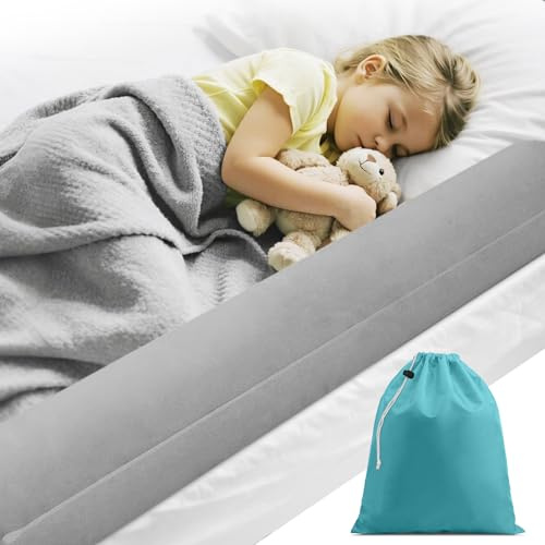 Lezehea Bettschutzgitter Für Kinder, Aufblasbarer Rausfallschutz Bett Reise, Schutzkissen Bed Bumper mit rutschfeste und Waschbarer Bezug, für Alle Betten Zuhause & auf Reisen(130cm)