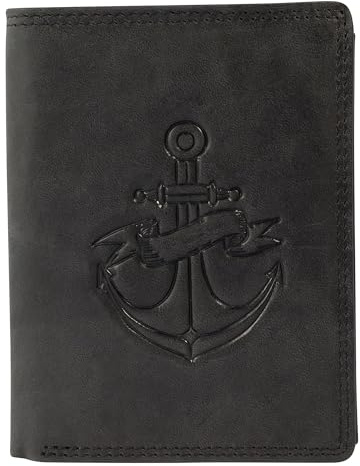 Akzent Geldbörse für Herren aus Leder in Schwarz, Geldbeutel mit Druckknopf in 9 x 12 x 2 cm
