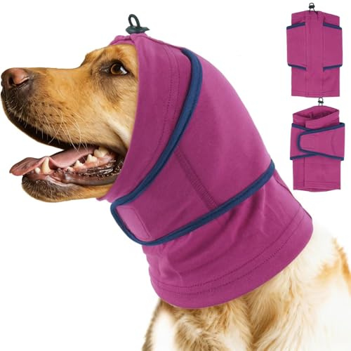 IECOii Dog Ear Holder & Snood für Hunde,Ohrenschutz & Kopfschutz,beruhigend bei Silvester, Gewitter, Feuerwerk, Reisen,Blutohren Pflege,Lärmschutz,atmungsaktiv & komfortabel,Head Cover Hund(Lila,L)