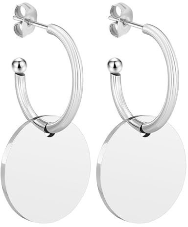 LÖB 750 Weißgold vergoldet Edelstahl Creolen Kreis Platte Glänzend Silber Damen Ohrringe Hängend Ohrstecker Modern Minimalistisch Anhänger Rund Lang