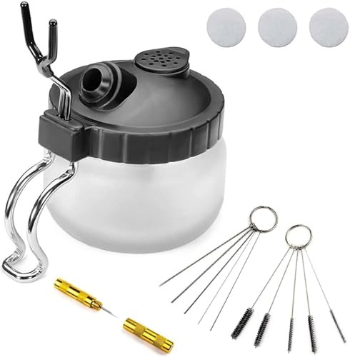 Airbrush Cleaning Kit AILHOMEWELL Airbrush Clean Pot Glass Cleaning Jar with Holder 5 Cleaning Needles/5 Cleaning Brushes/1 Wash Needle/3 Extra Filters Airbrush Cleaner kit
